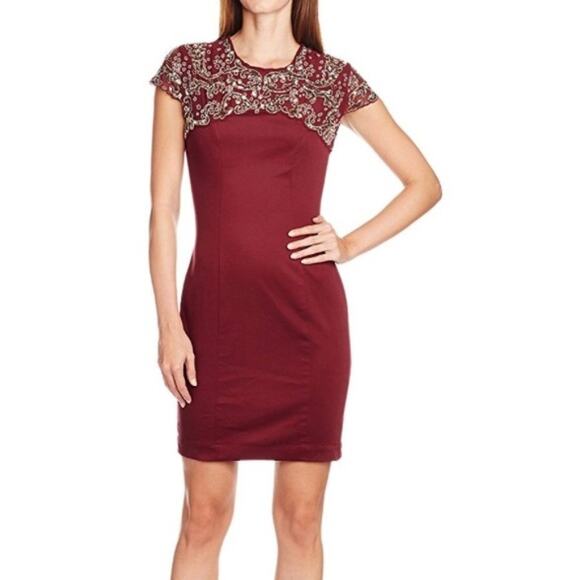 NWT French Connection Aspen Sequin Burgundy Sheath Dress Size 2 - Picture 1 of 13